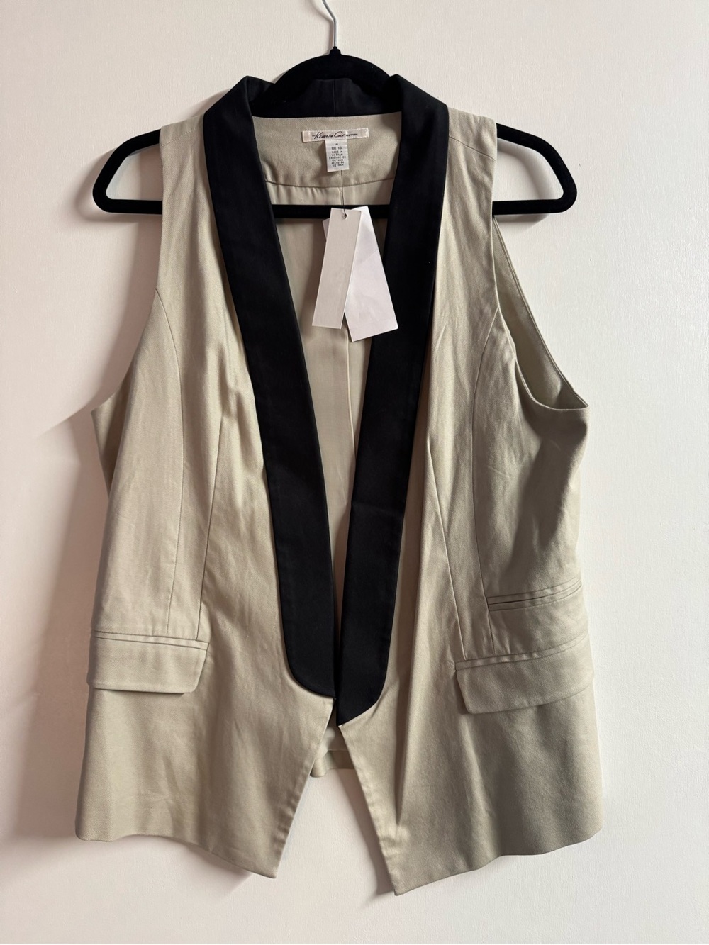 Kenneth Cole Sleeveless Long Line Tailored Vest with Black Shawl Collar
